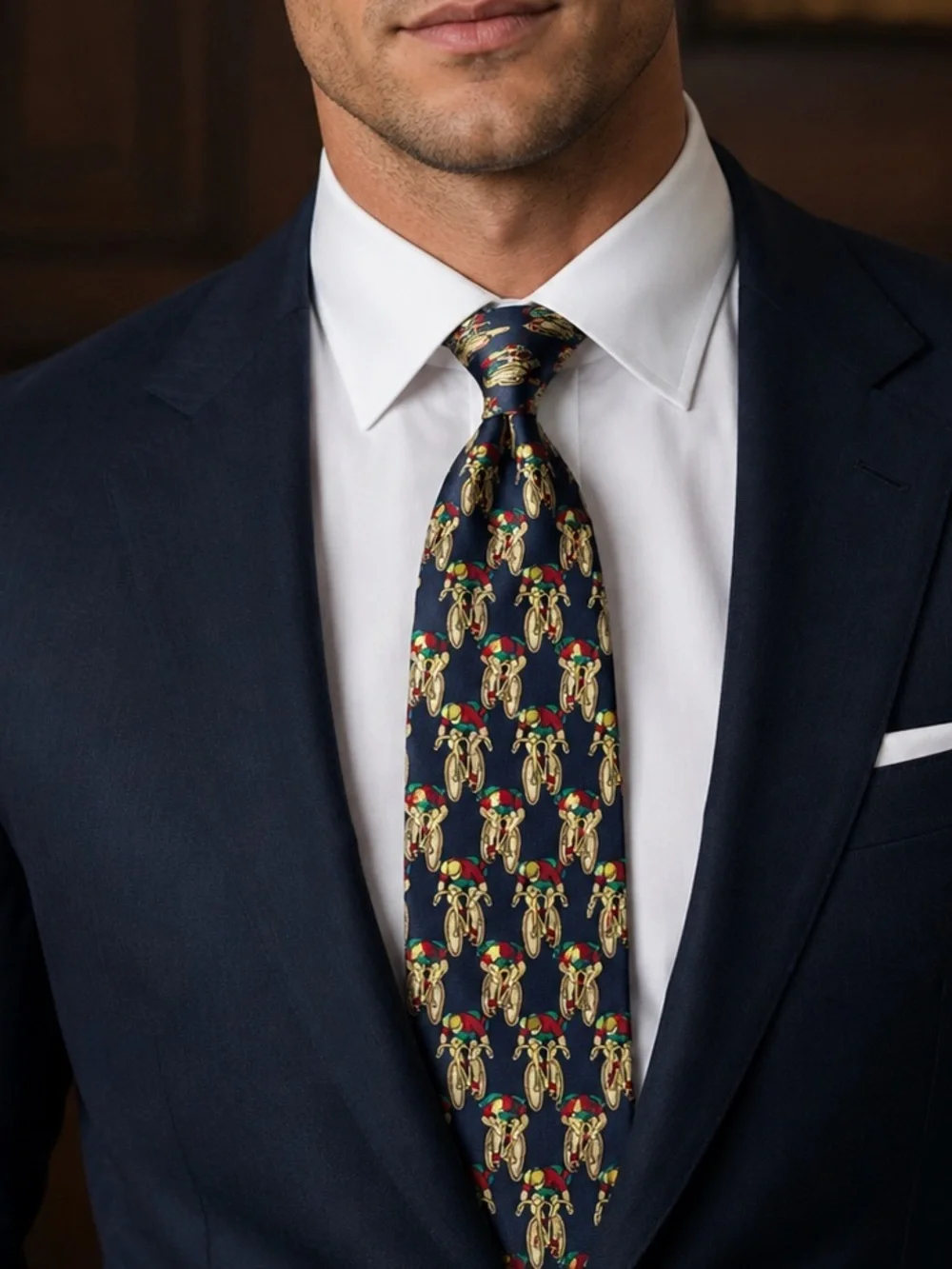 Allyn “Cycling” Novelty Silk Tie Vintage Bicycle Racing Necktie Made in USA